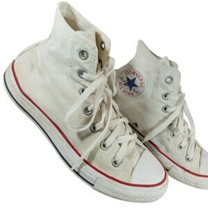 CONVERSE! CHUCK TAYLOR ALL STAR WHITE CANVAS & RUBBER HIGH TOP SNEAKERS! SZ 8M